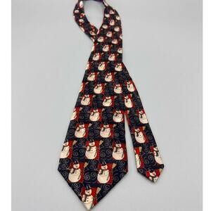 Vintage Holidays Silk Men's Tie - Festive Snowman Patchwork Pattern, Hand Made